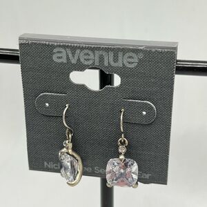 Avenue Silver 10mm Cushion Cut Crystal Solitaire DAngle Earrings $16ea / 3 for $